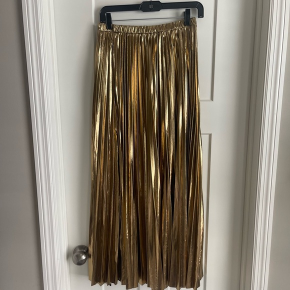 Dressed in LALA Shimmering Gold Pleated Maxi Skirt - Picture 4 of 11